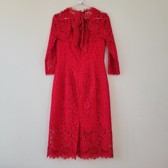 J. Crew Long-sleeve lace sheath dress back bow open back size 2 red - Picture 7 of 10